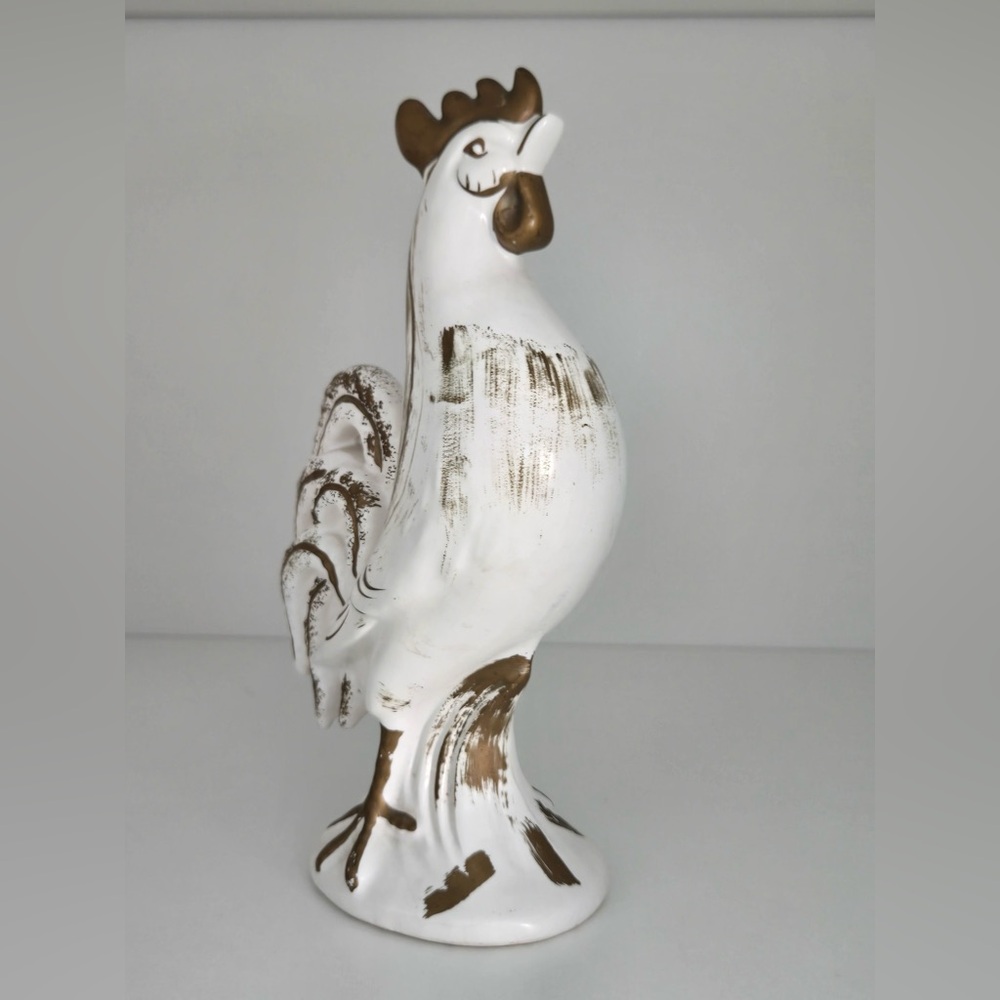Vintage NAPCO Japan Ceramic Rooster Figurine White Gold Farmhouse Decor 7.5” - Picture 4 of 10